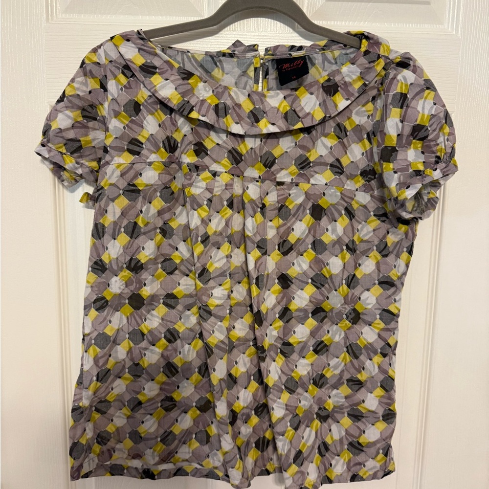 Milly Gray and Yellow Patterned Blouse